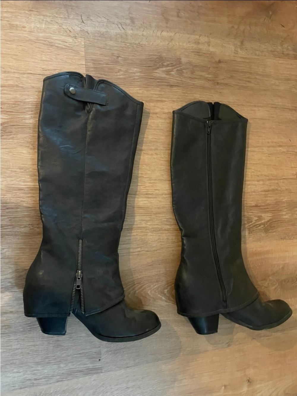 Fergalicious Black Leather Knee-High Heeled Boots
